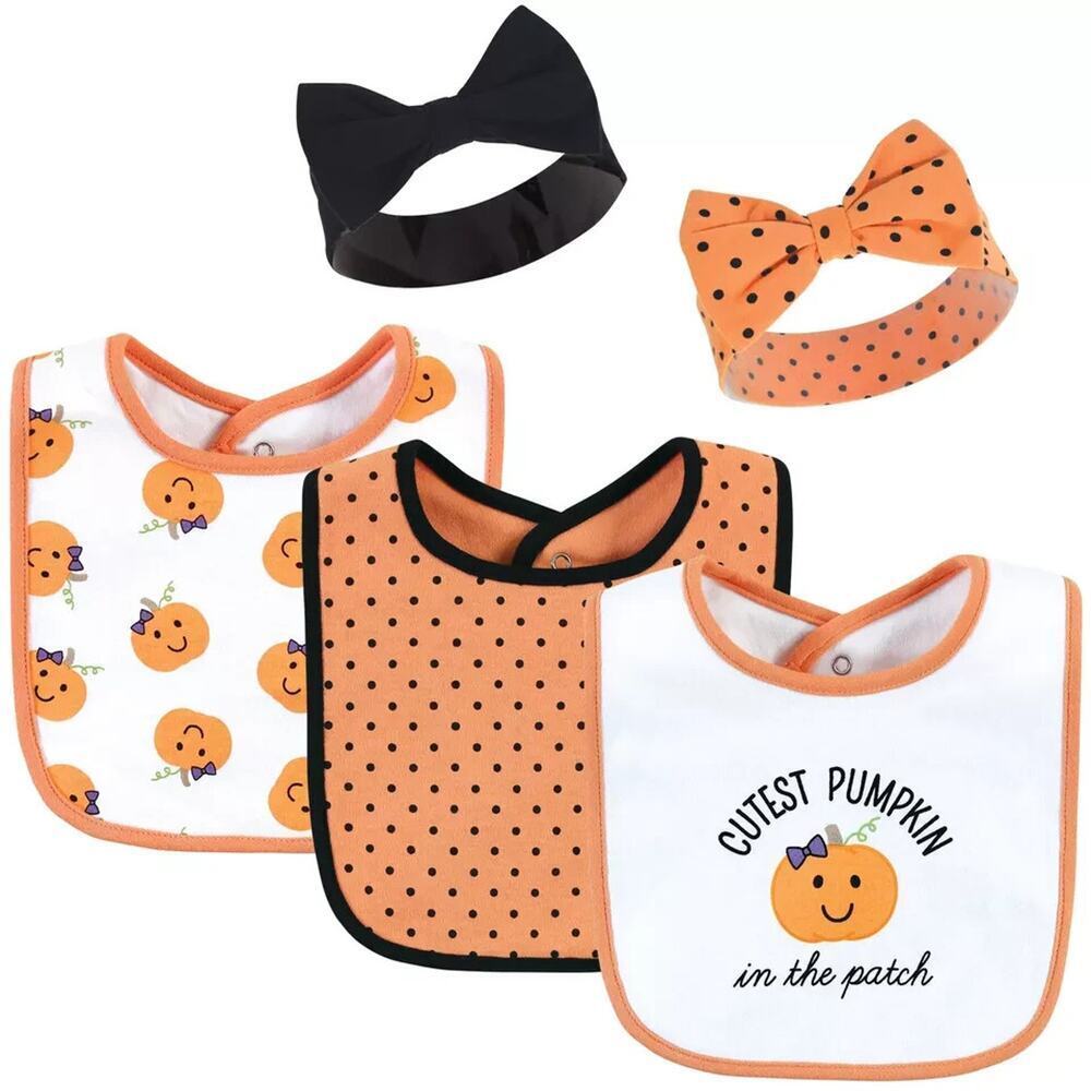Hudson Baby Cotton Bib and Headband or Caps Set Cutest Pumpkin One Size New